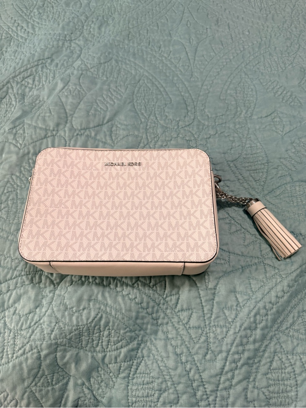 Michael Kors White MK Logo Crossbody Bag-jet set